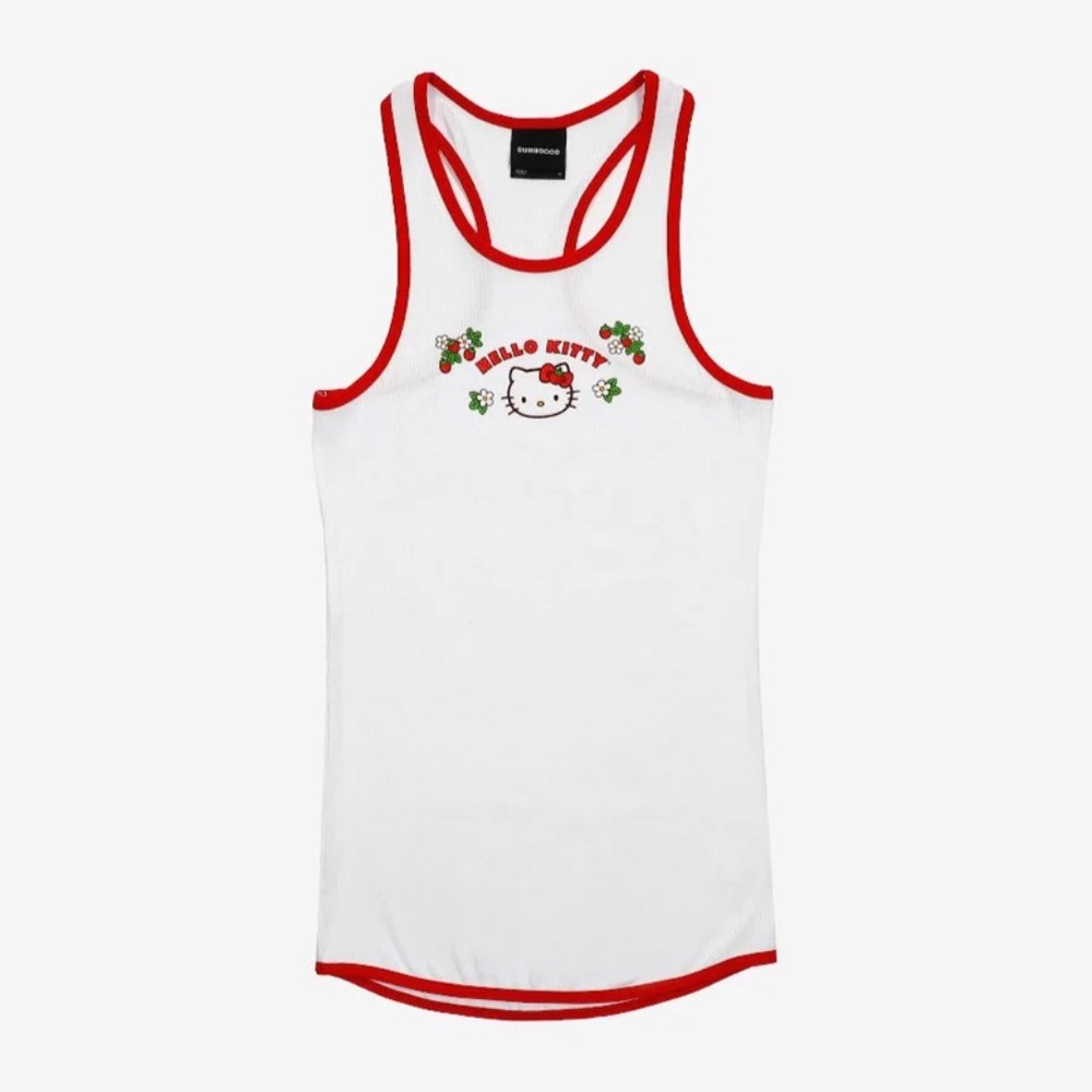 Sanrio x Dumbgood Hello Kitty Strawberry Ribbed Raceback Tank Top Size Large NWT
